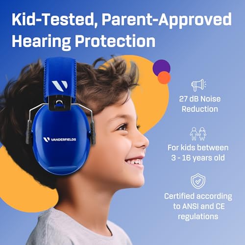 Kids Noise Canceling Headphones - 33 dB (2K Hz) - Ear Protection Earmuffs | Vanderfields' earmuffs protect child's hearing with certified noise-cancellation, soft ear cushions, and adjustable headband - color: Dark Blue