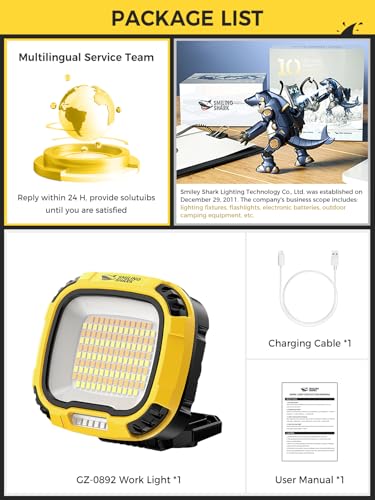 Smiling Shark Portable Work Light with Magnetic 7500 mAh Rechargeable - color: Yellow