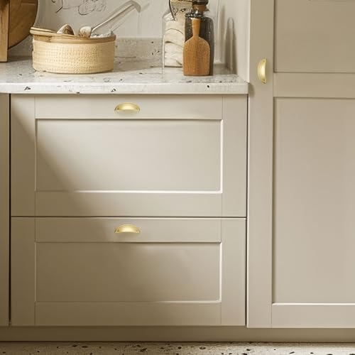 Ravinte Brushed Gold Drawer Pulls Cabinet Cup Pulls 3 Inch 10 Pack | Kitchen Hardware, Cup Pull Shape, Cabinet Handles, Drawer Handles, Smooth Drawer Grip,For Dressers, Cupboards - color: Brushed Gold