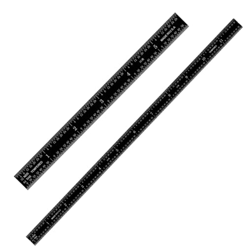 PEC Tools Stainless Steel Ruler Set (6"+12"), High-Contrast Machinist Ruler with Markings 1/32", 1/64", 1/50" and 1/100", Made in USA - color: Black Chrome-Flexible, size: 6"+12"