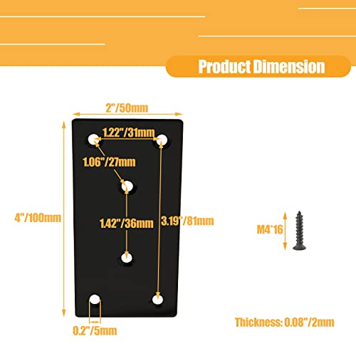 4pcs Metal Flat Straight Brace Bracket, 4'' x 2'' (L x W) , Black - size: 4'' x 2''/ 100mm x 50mm, style: Black-4pcs