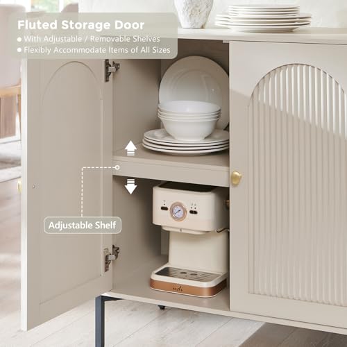 IFGET 123.5" W Modern Arched Sideboard Buffet Cabinet with Storage, Cream - color: Cream, size: 4 Pieces