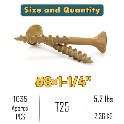 WELLOCKS #8 x 1-1/4 in Tan Deck Screws, 5.2 lbs with T25 Bit - size: #8×1-1/4", style: 5.2LBS Tan