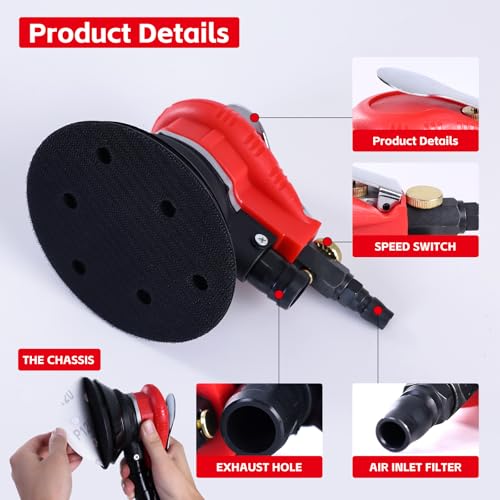 Autolock Air Random Orbital Sander with Extra 5"&6" Backing Plate 1pcs - size: 5/6 Inch