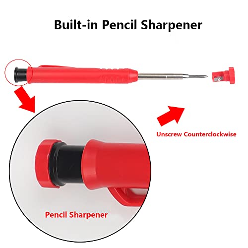SEIWEI Carpenter Pencil with Sharpener, Mechanical Pencils Set with 26 Refills, Deep Hole Marker Construction Pencils Heavy Duty Woodworking Pencils for Architect (Black) - With 2 Case