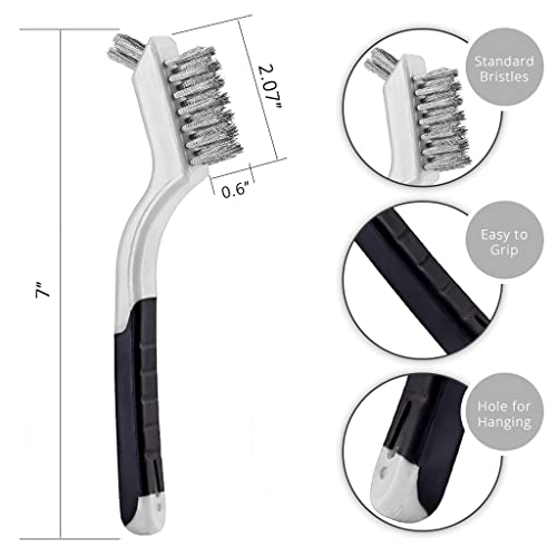 Lavaxon Wire Brush Set 3Pcs - Nylon/Brass/Stainless Steel Bristles with Curved Handle Grip for Rust, Dirt & Paint Scrubbing with Deep Cleaning – 7 Inches (Grey) - color: Gray
