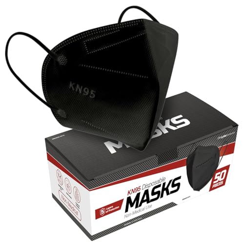 Lyka Distribution KN95 Face Masks - 50 Pack - 5 Layer Protection Breathable KN95 Face Mask with Comfortable Elastic Ear Loop - color: Black