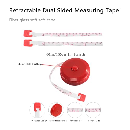 Tape Measure,60 Inch Soft Measuring Tape for Body Fabric Sewing - color: Red