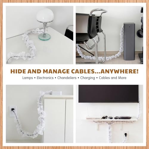 9 ft Fabric Cord Cover for Lamps Chandelier, Decorative Organza Fabric Cord Cover for Wires Fabrics Cable Sleeve TV Computer Phone Charger Lamps Home & Office Cable Management