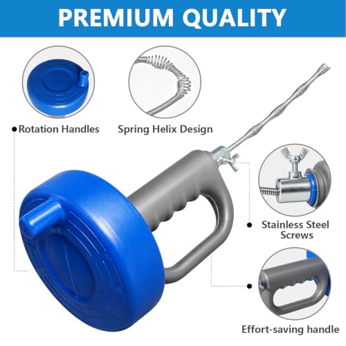 Drain Snake 5Set-33Ft Drain Clog Remover,62inch Heavy Duty Plumbing Snake,20inch Hair Clog Remover,Gloves for Bathtub,Toilet,Sewer,Kitchen Sink,Drainage Pipe(Blue) - style: 5SET Manual Heavy Duty