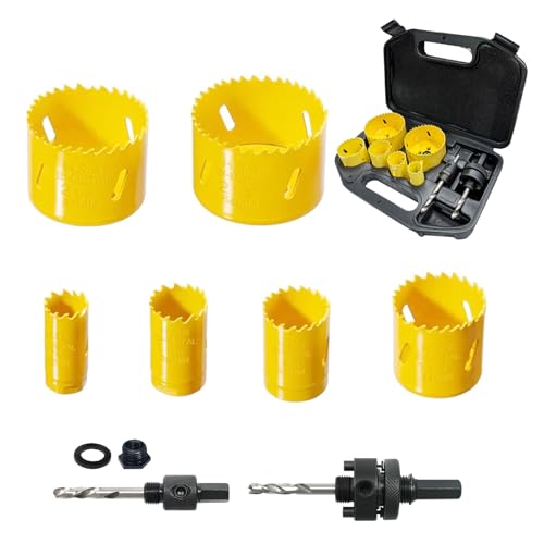 9 pcs M3 Bi-Metal Hole Saw Set, High Speed Steel Hole Saw Kit with 7/8"-2-7/8" (22-73mm) 6 pcs Hole Saw Blades, Boxed with Arbor, Drill Bit, Hex Wrench, Suitable for Metal, Wood, Plastic - color: Yellow