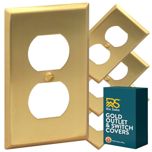 Rio Salto BRASS Decorative Outlet Covers Light Switch Covers Duplex Outlet Cover Receptacle Wall Plate Brushed Brass Gold 4 Pack Premium Wall Covers — Signature Collection, Standard 4.50" x 2.75" - color: Duplex 1-Gang (4-Pack)