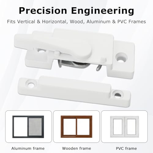 4Pcs Window Sash Lock Replacement Set, Aluminum Alloy Sliding Window Locks with 16 Screws - 2.4 Inch Mounting Hole Spacing, Cam Lock Design for Home/Office Security(Color:White)