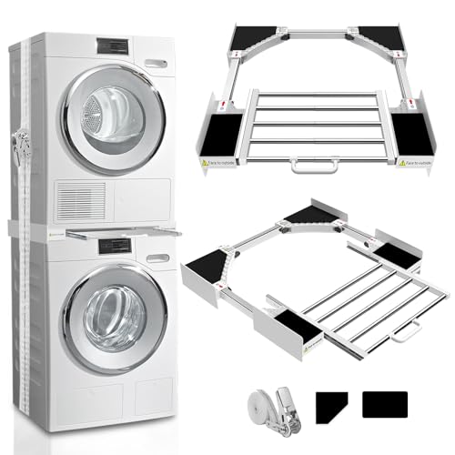 Washer Dryer Stacking Kit 29 inch - Universal Washer and Dryer Stacking Kit | with Pull Out Drying Rack - Adjustable 29"/28"/27"/26"/25"/24" Stacking Kit with Ratchet Strap - Space-Saving - style: with Pull-Out Drying Rack