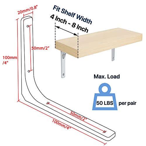 SAYAYO Wall Shelf Bracket 4 Inch, Stainless Steel Heavy Duty L Bracket - color: Brushed Nickel, size: 4 x 4 Inch (4 PCS)