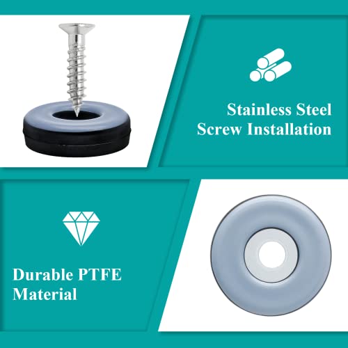 1" (25mm) Screw on Furniture Sliders, Gray/Black, 24pcs - size: 1 inch (25mm)