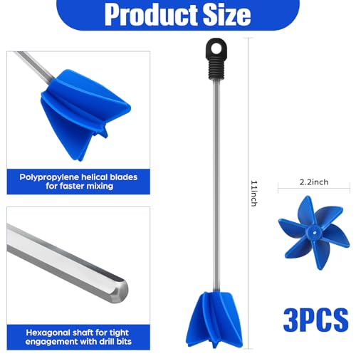 Loosh 3 Pcs 11" Paint Stirrer for Drill, Paint Mixer Attachment, Blue - color: Blue, size: 11"