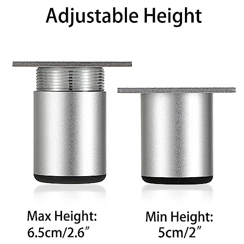 Sumnacon 4PCS Aluminium Alloy Furniture Legs - Round Adjustable Sofa Legs Furniture Cabinet Legs, 2 Inch Funiture Feet for Cabinet Desk Table Chair Sofa Bed, Silver - color: Silver, size: 2 Inch Height