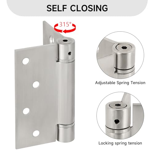 Self Closing Door Hinges, 4x4 Inch 304 Stainless Steel Spring Type, 2 Pack - style: S hole - Square