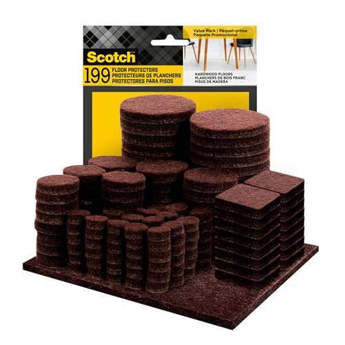 Scotch Felt Pads 199 PCS Brown, Felt Furniture Pads for Protecting Hardwood Floors, Round, Assorted Sizes Value Pack, Self-Stick Design, Protecting from Nicks, dents and Scratches (FP847-199NA)