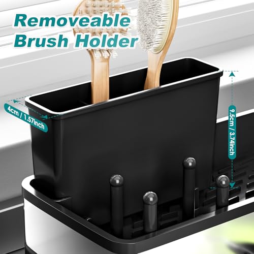 Ewaiira Stainless Steel Sink Caddy, Sponge Holder for Kitchen Sink 9.8″ - color: A-black