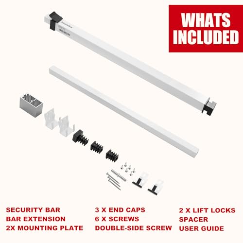 SecurityMan Window Security Bar - Easy Install for Horizontal/Vertical Windows - Adjustable Window Lock Bar (Child Proof/Heavy Duty Iron) - Extendable (14.25" to 37") Security Bars for Windows - White - color: White