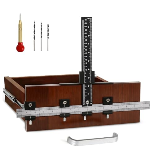 Cabinet Hardware Jig, Cabinet Handle Jig with Center Punch and Drill Bits | Aluminum Adjustable Drill Guide Template Tool for Door, Drawer Handles and Pulls