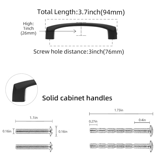 10 Pack 3 inch Matte Black Kitchen Cabinet Handles Cabinet Pulls Black Drawer Pulls Kitchen Cabinet Hardware Handles Dresser Handles - color: Matte Black, size: 3" Hole Center（76mm）