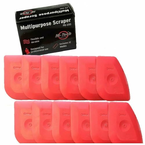 HI-TECH PB200 Plastic Scraper Tool – Decal, Sticker, Label Remover for Cars & Home Use – 3X Larger Ergonomic Design – Residue-Free Cleaning (12 Pack)