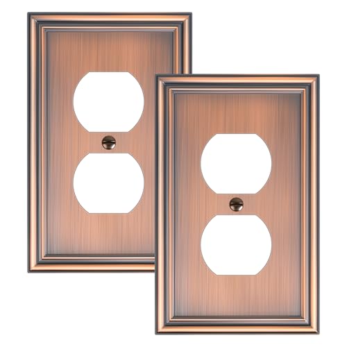 2-Pack Zinc Alloy Single Duplex Outlet Cover Plate, Solid Receptacle Cover - color: Antique Copper, size: 1 Duplex 2PK