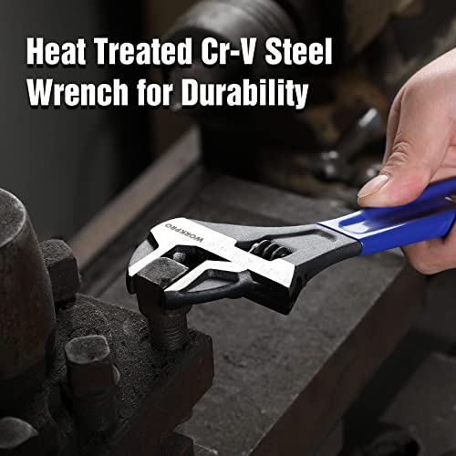 WORKPRO 10-Inch Adjustable Wrench, Cr-V Steel Wide Jaw Black Oxide Wrench - color: Blue, size: 10-Inch