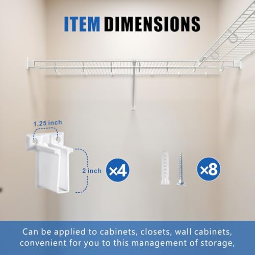 4 Pcs Wire Shelf End Bracket, Heavy Duty Closet Shelf Brackets, White Plastic Closet Rod / Wall Shelf Supports with Screws, Wall Mount Brackets for Shelves Closet - size: 4 Pieces