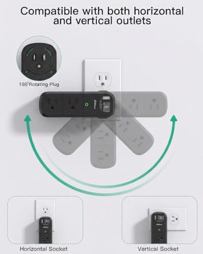 PD20W USB Outlet Extender with Rotating Plug, 6 AC Multi Plug Wall Outlets - color: Black, size: 1A2C&PD20W, 1-pack