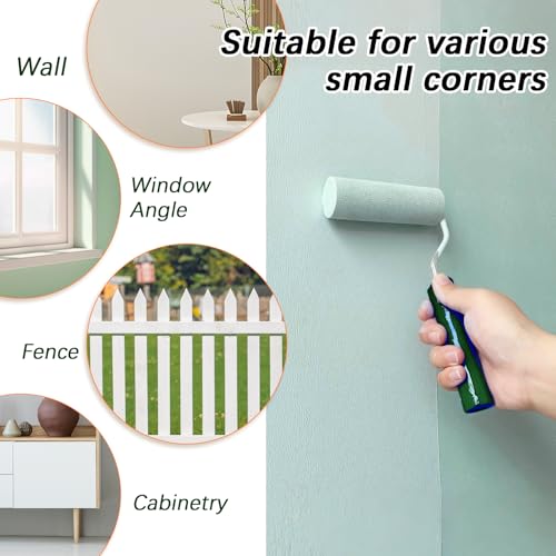 100 Pcs 4 Inch Foam Paint Roller with 2 Handles, Mini High Density Foam Roller Refills Paint Edger Tool for Walls Brings Smooth Finishes Flat Surfaces (White)