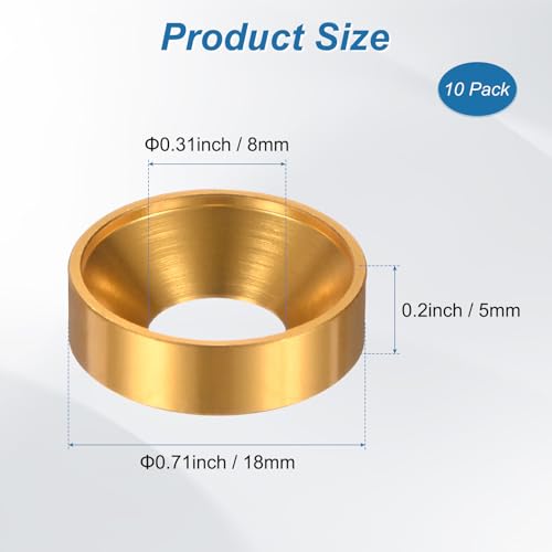 M METERXITY 10-Pack M8 Countersunk Finish Washers, Hole Dia 0.31"/8mm Alloy Aluminum Finish Cup Washer Screw Head Gasket for Industrial/Screw RC/Car/Motorcycle/Mechanical Parts [Golden] - color: Golden