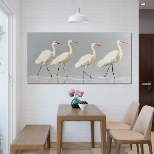 SSNEEKNDG White Heron Wall Art Bird Painting Animal Texture Artwork 24"x48" - size: 24"L x 48"W