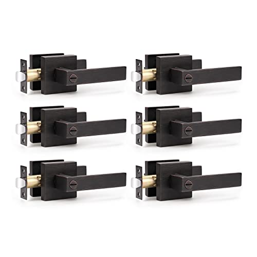 KNOBWELL 6 Pack Door Handles Bronze, Privacy Door Lever Bed and Bath Leverset Lockset, Left or Right Handing, Oil Rubbed Bronze Finish 2.07 lb One Lever - color: Oil Rubbed Bronze