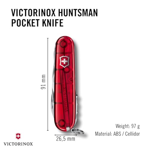 Victorinox Huntsman Swiss Army, 15 Function Pocket Knife, Red Transparent - color: Red Transparent, style: Single Knife