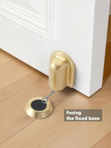 2 Pack Gold Door Stopper Magnetic Door Cathc Brushed Gold Floor Mounted Door Stop Keep Door Open with Screws and Adhesive No Drilling - color: Gold