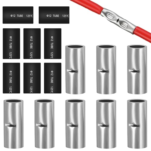 smseace 16pcs 4 AWG Non Insulated Butt Connectors Kit with Heat shrinkable Tube for Wiring 4 Gauge Pure Copper Butt Splice Connectors for Automotive, Marine and Industrial Applications - size: 4AWG