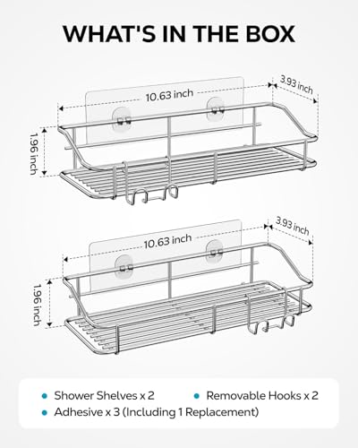 Nieifi Shower Caddy Adhesive, Shower Shelves, Shampoo Holder for Bathroom - color: A-Silver, size: 2 Pack