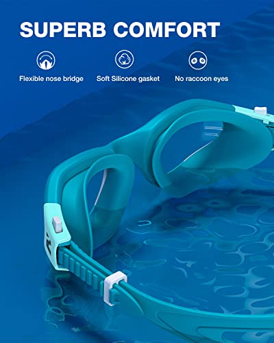ZIONOR Swim Goggles, G1 SE Swimming Goggles Anti-Fog for Adult Men Women - color: A8-clear Lens Green Frame