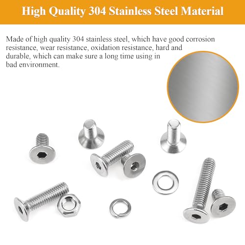 245 Pieces M5 Screws Nuts Washers Set, Sutemribor M5 x 6/8/10/12/16/20/25mm Countersunk Head Socket Cap Screws Nuts Washers Assortment Kit, 304 Stainless Steel, Fully Threaded - size: M5, style: Countersunk Head Socket Cap
