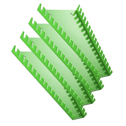 Reniteco Plastic Wrench Organizer, Premium High-density Wrench Holder, Large Wrench Racks for Wall and Tool Box, 64 Slots Fit SAE&Metric Wrench Tray(4Green) - color: Green, size: 4PC