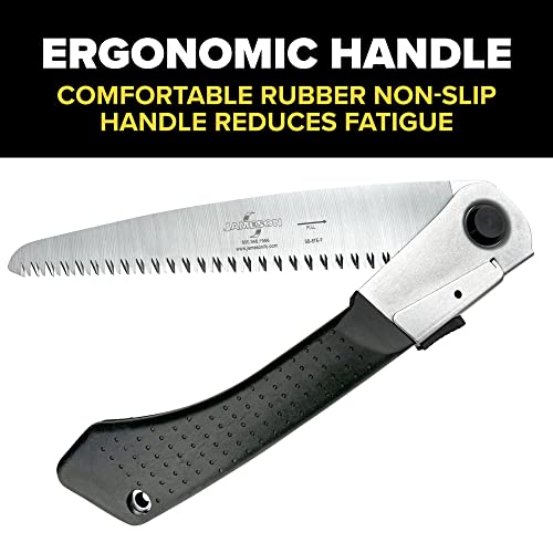 Jameson 8 Inch Folding Pruning Hand Saw for Single Hand Use with Tri-Cut Blade and Slip Resistant Grip, Professional Grade Knife