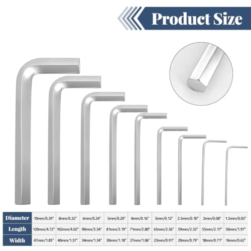 9-Piece Metric Allen Wrench Set, 1.5-10mm Chrome Vanadium Steel Hex Key Set, Standard Short Arm Allen Ball End Wrenches Sets for Mechanical, Bike, Furniture Repair - color: Short Arm Chrome Plating Set