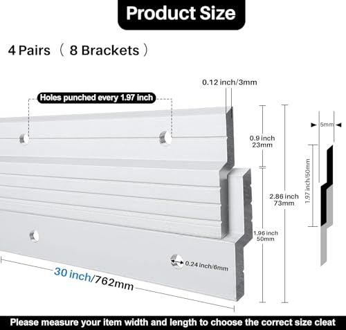 4 Pairs 30 inch Aluminum French Cleat, Heavy Duty Picture Hanger - size: (4 Pair) 30-inch