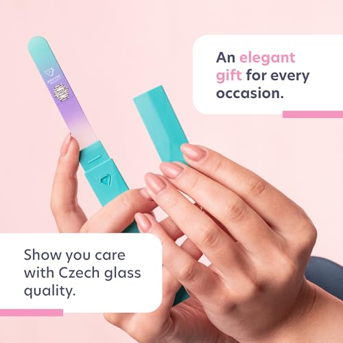 Bona Fide Beauty Czech Glass Nail File with Case in Pastel Green Violet | Crystal File for Natural Nails with Protective Case, Nail Care Tool Gifts for Women, Fine Grit Gentle Nail Care - color: Pastel Aqua Violet