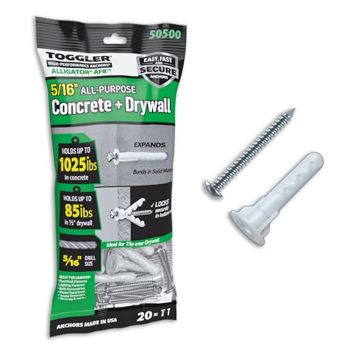 TOGGLER Alligator AF8 Wall Anchors with Screws, 5/16 in, 20 Pack - size: #8 to #14
