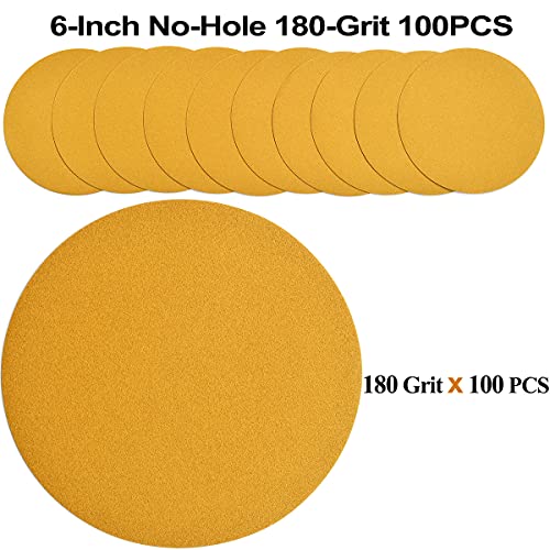 6-Inch No-Hole Hook and Loop Gold Sanding Discs 180-Grit, 100-Pack - size: 180 Grit